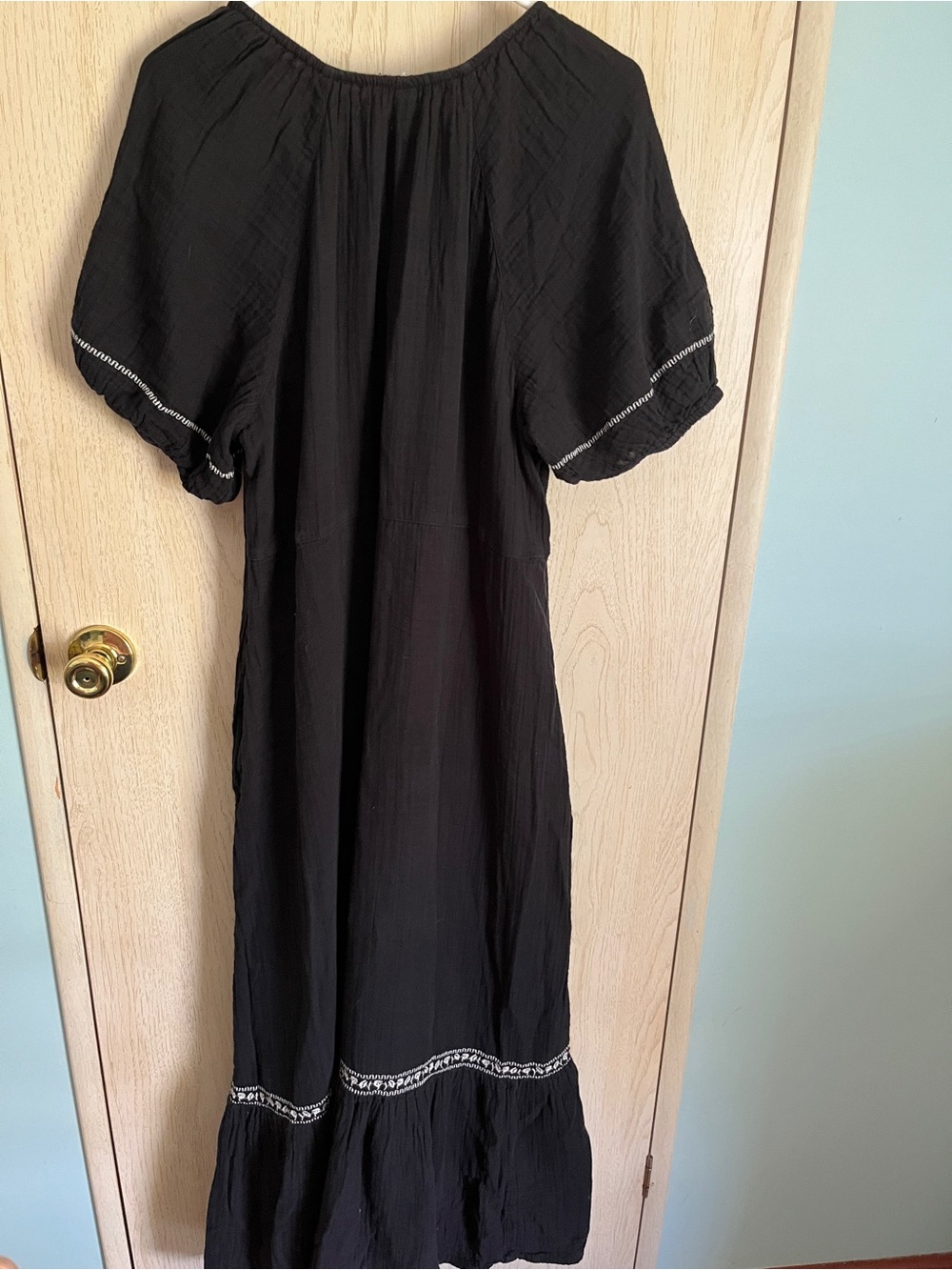 Old Navy Peasant Gauze Black Embroidered Maxi Dress Sz XL Tall - Picture 7 of 9
